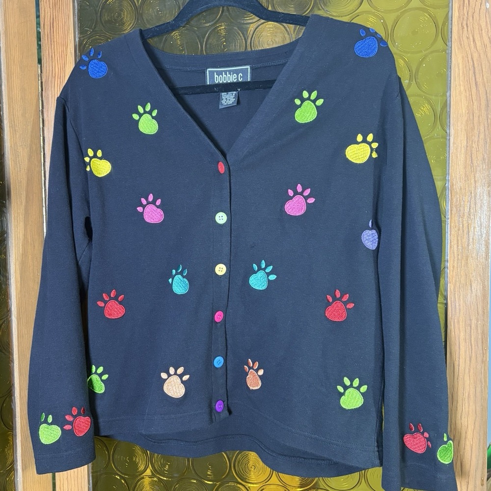 Bobby C 2 Piece Cotton Cardigan All Over Paw Prints Cat Dog Lovers
